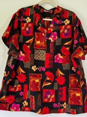 Silky Scrubs Floral Tunic Scrub Top Black Red Purple Gold No Size Colorful